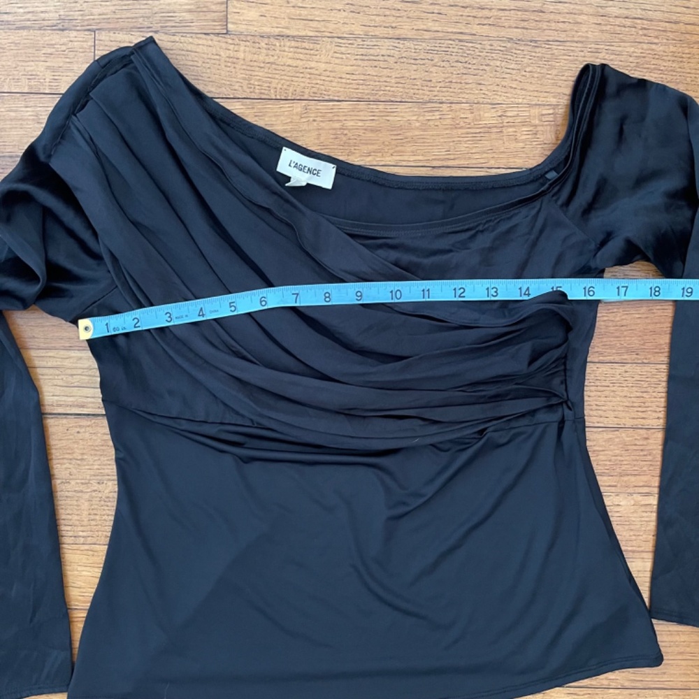 EUC - L'AGENCE‎ Sharma Slim Jersey Bodice Blouse Black Long Sleeve Women's Large - Picture 8 of 10
